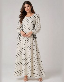 Polka Dot Lace-Up Maxi Dress | Off-White Georgette Long Dress