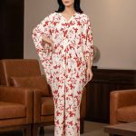 Floral Print V-Neck Kaftan Maxi Dress | Cream & Red Long Kaftan
